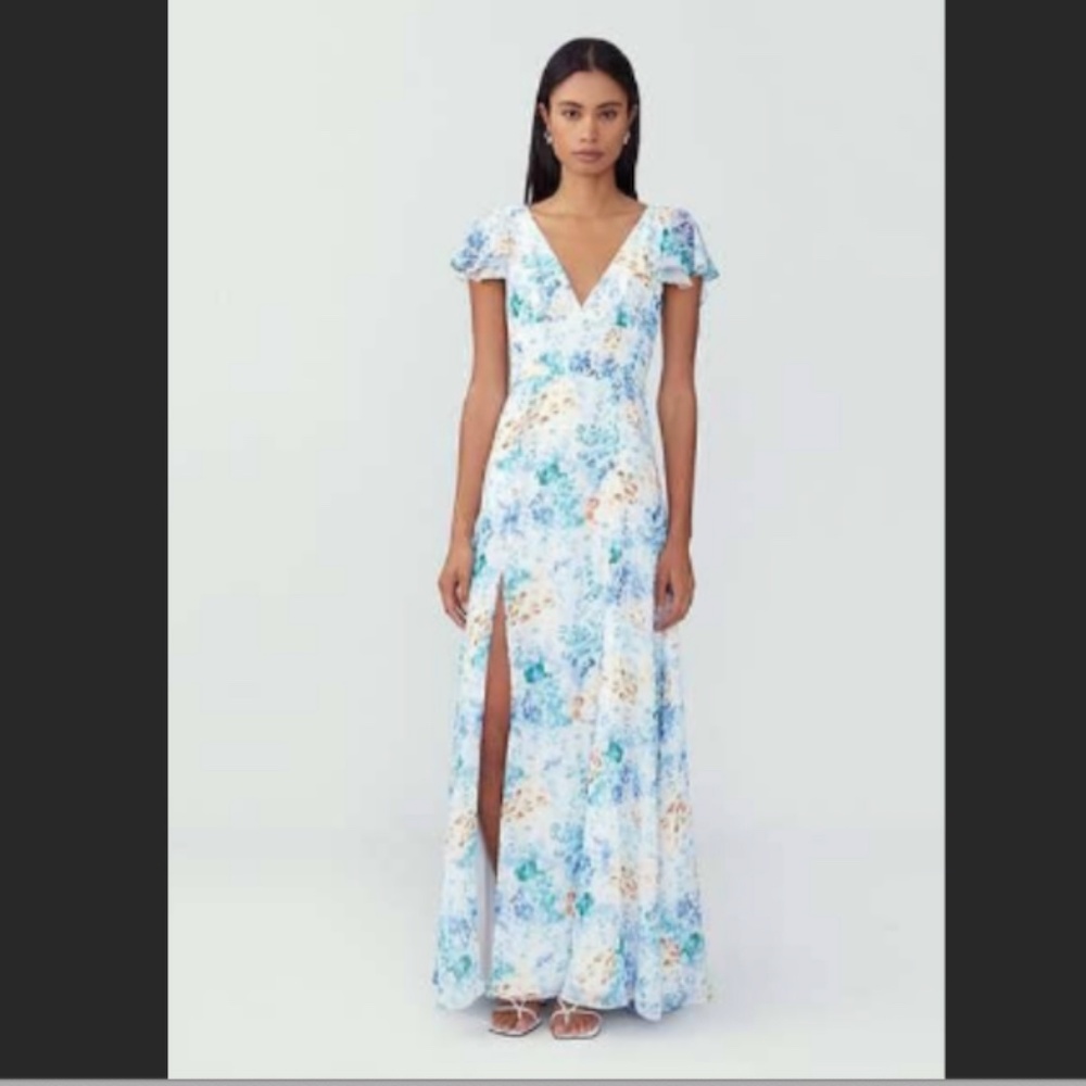 NWT Fame & Partners The Cerys Dress in Light Georgette Blue Animal Watercolor 10